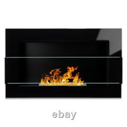 BIOETHANOL FIREPLACE 650x400 BLACK GLOSS DESIGN ECO TAMPERED GLASS + ACCESSORIES