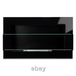 BIOETHANOL FIREPLACE 650x400 BLACK GLOSS DESIGN ECO TAMPERED GLASS + ACCESSORIES
