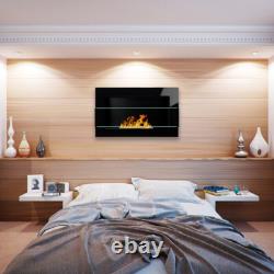 BIOETHANOL FIREPLACE 650x400 BLACK GLOSS DESIGN ECO TAMPERED GLASS + ACCESSORIES