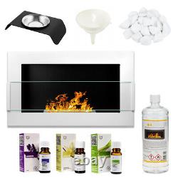 BIOETHANOL FIREPLACE 650x400 WHITE GLOSS DESIGN ECO TAMPERED GLASS + ACCESSORIES