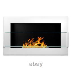 BIOETHANOL FIREPLACE 650x400 WHITE GLOSS DESIGN ECO TAMPERED GLASS + ACCESSORIES