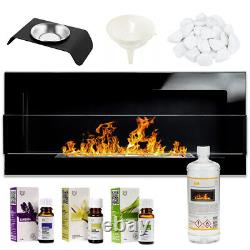 BIOETHANOL FIREPLACE 900x400 BLACK GLOSS DESIGN ECO TAMPERED GLASS + ACCESSORIES