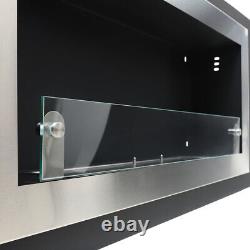 BIO ETHANOL FIREPLACE 1100x540 WALL/INSET MOUNTED FIRE WITH GLASS RECTANG BURNER