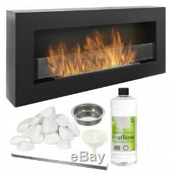 BIO ETHANOL FIREPLACE 90x40 WALL MOUNTED BOX DESIGN WITH GLASS + ACCESSORIES