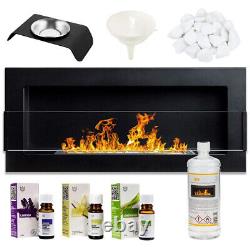 BIO ETHANOL FIREPLACE 90x40 WALL MOUNTED GLASS ECO FIRE BURNER BLACK ACCESSORIES