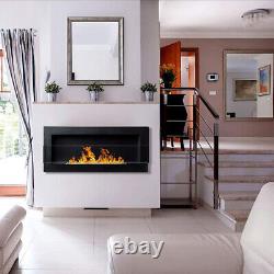 BIO ETHANOL FIREPLACE 90x40 WALL MOUNTED GLASS ECO FIRE BURNER BLACK ACCESSORIES