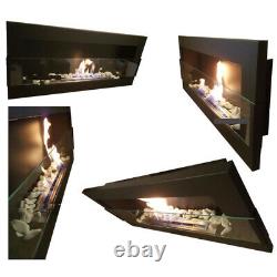 BIO ETHANOL FIREPLACE 90x40 WALL MOUNTED GLASS ECO FIRE BURNER BLACK ACCESSORIES