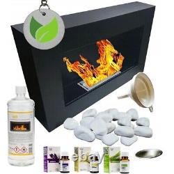 BIO ETHANOL FIREPLACE BLACK MATTE BOX 65x40 DESIGN ECO FIRE BURNER + ACCESSORIES