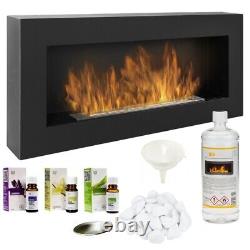 BIO ETHANOL FIREPLACE BLACK MATTE BOX 90x40 DESIGN ECO FIRE BURNER + ACCESSORIES