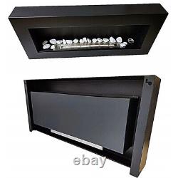 BIO ETHANOL FIREPLACE BLACK MATTE BOX 90x40 DESIGN ECO FIRE BURNER + ACCESSORIES