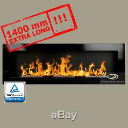 BIO ETHANOL FIREPLACE Excellence BLACK GLOSS XXL 140x40 Wide flame effect! TUV