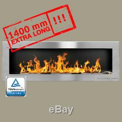 BIO ETHANOL FIREPLACE Excellence INOX XXL WALL BURNER 1400x400 Wide flames! TUV