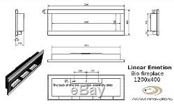 BIO ETHANOL FIREPLACE Linear Emotion BLACK MATT/ INOX 120x40cm NEW DESIGN