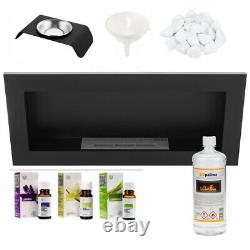 BIO ETHANOL FIREPLACE WALL MOUNTED 900x400 ECO FIRE BURNER BLACK & ACCESSORIES