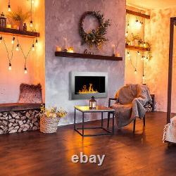 BIO ETHANOL FIREPLACE WALL MOUNTED 900x400 ECO FIRE BURNER Silver + ACCESSORIES