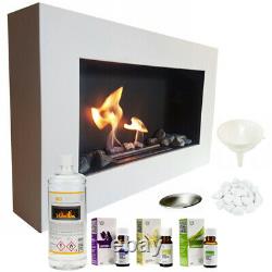 BIO ETHANOL FIREPLACE WHITE MATTE BOX 65x40 DESIGN ECO FIRE BURNER + ACCESSORIES