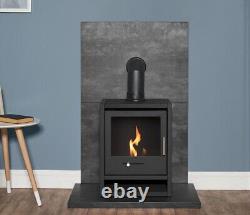 BIO ETHANOL STOVE BLACK STOVE 1 with PIPE BACK PANEL HEARTH No chimney needed