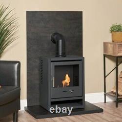 BIO ETHANOL STOVE BLACK STOVE 1 with PIPE BACK PANEL HEARTH No chimney needed