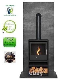 BIO ETHANOL STOVE BLACK STOVE 1 with PIPE BACK PANEL HEARTH No chimney needed
