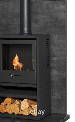 BIO ETHANOL STOVE BLACK STOVE 1 with PIPE BACK PANEL HEARTH No chimney needed