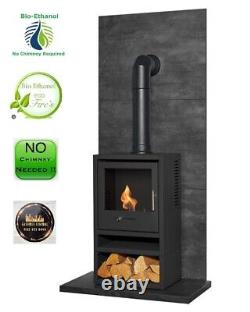 BIO ETHANOL STOVE BLACK STOVE 1 with PIPE BACK PANEL HEARTH No chimney needed