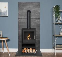 BIO ETHANOL STOVE BLACK STOVE 1 with PIPE BACK PANEL HEARTH No chimney needed