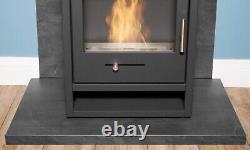 BIO ETHANOL STOVE BLACK STOVE 1 with PIPE BACK PANEL HEARTH No chimney needed