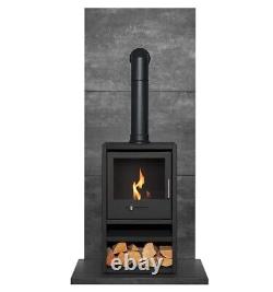 BIO ETHANOL STOVE BLACK STOVE 1 with PIPE BACK PANEL HEARTH No chimney needed