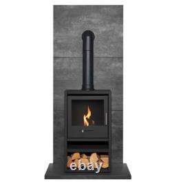 BIO ETHANOL STOVE BLACK STOVE 1 with PIPE BACK PANEL HEARTH No chimney needed
