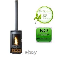 BIO ETHANOL STOVE CHARCOAL BLACK CYLINDER STOVE 5 LONG PIPE No chimney needed