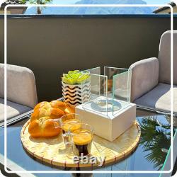 BIO FIREPLACE NEST WHITE L13cm x W13cm x H17cm, Tempered Glass x4
