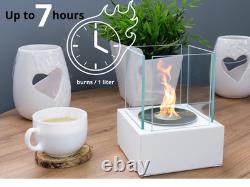 BIO FIREPLACE NEST WHITE L13cm x W13cm x H17cm, Tempered Glass x4