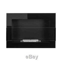 BLACK GLOSS BIO ETHANOL FIREPLACE 650x400 DESIGN TAMPERED GLASS + ACCESSORIES