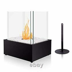 BRIAN & DANY Square Tabletop Bio Ethanol Fireplace with Pebbles and Fire Killer
