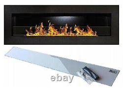 Bio Ethanol Bioethanol Fireplace B2C BOX FLAT 1200 x 400 Black with glass Eco