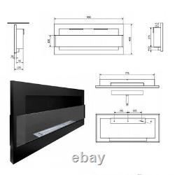 Bio Ethanol Bioethanol Fireplace Black Matt Wall 900 x 400 GLASS Modern