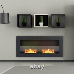 Bio Ethanol Fire 900 x 400 Fuel Burning Steel Fireplace Black Glass Wall Mounted