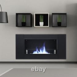 Bio Ethanol Fireplace 1100x540mm Fuel Burning Steel Black Glass Wall Mount Fire