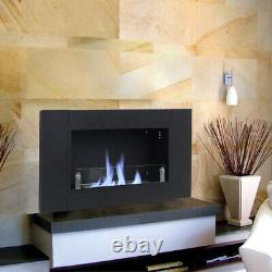 Bio Ethanol Fireplace 1100x540mm Fuel Burning Steel Black Glass Wall Mount Fire