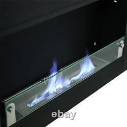 Bio Ethanol Fireplace 1100x540mm Fuel Burning Steel Black Glass Wall Mount Fire