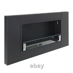 Bio Ethanol Fireplace 1100x540mm Fuel Burning Steel Black Glass Wall Mount Fire