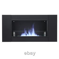 Bio Ethanol Fireplace 1100x540mm Fuel Burning Steel Black Glass Wall Mount Fire