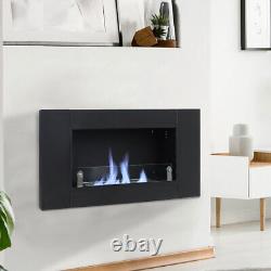 Bio Ethanol Fireplace 1100x540mm Fuel Burning Steel Black Glass Wall Mount Fire