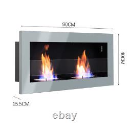 Bio Ethanol Fireplace 2 Fire Burners Biofire Glass Fire Inset Wall Mounted 900mm