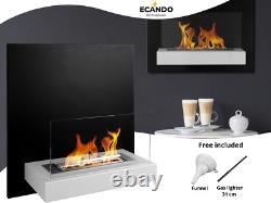 Bio Ethanol Fireplace 45x45 Wall-Mounted Board Black/White Matt Set