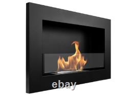 Bio Ethanol Fireplace 650x400 SLIM Wall-Mounted With Glass Black Matt