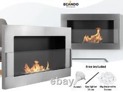 Bio Ethanol Fireplace 650x400 Wall-Mounted With glass Silver Set