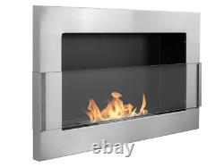 Bio Ethanol Fireplace 650x400 Wall-Mounted With glass Silver Set