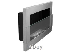 Bio Ethanol Fireplace 650x400 Wall-Mounted With glass Silver Set