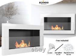 Bio Ethanol Fireplace 650x400 Wall-Mounted With glass White Gloss Set